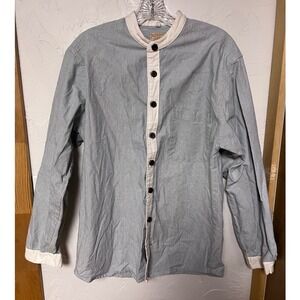Wah Maker True West Hickory Stripe Band Collar Shirt Mens Medium Blue White USA